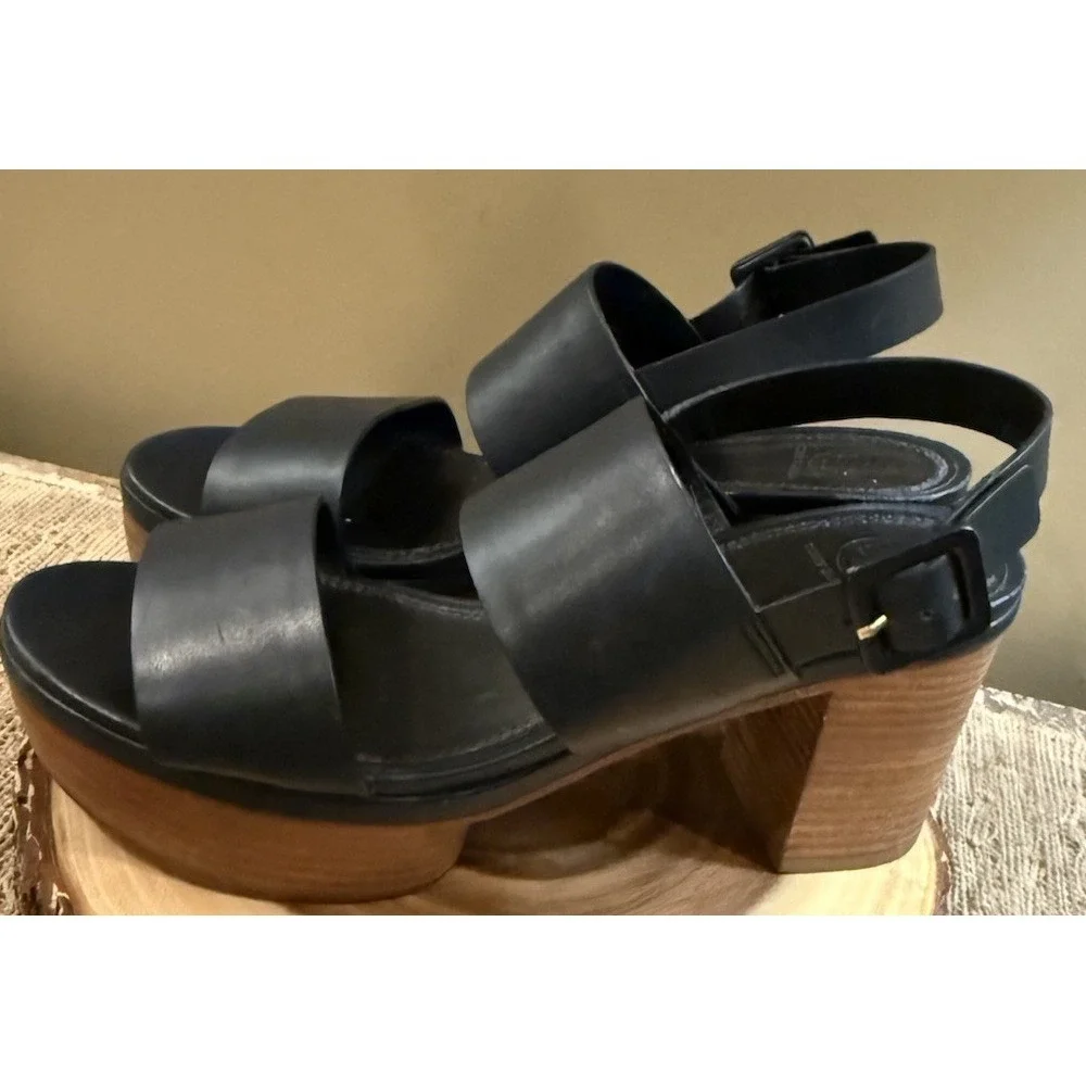 Tory Burch‎ Solana Platform Sandals Women's Size 9 Navy Blue Leather Strap